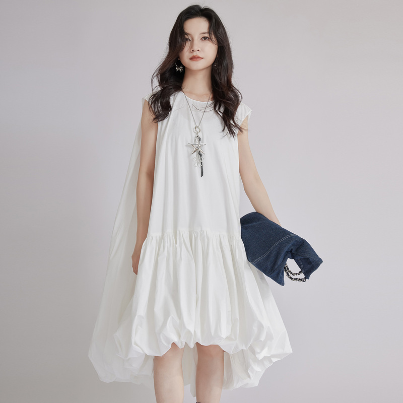 [catwalk] Elegant simple modern design vest dress slim loose long skirt oversized flower bud skirt