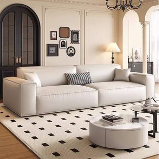 2025 New Small Apartment Minimalist Cream Style Tofu Block Sofa Living Room Simple Modern Straight Sofa Internet Celebrity Model