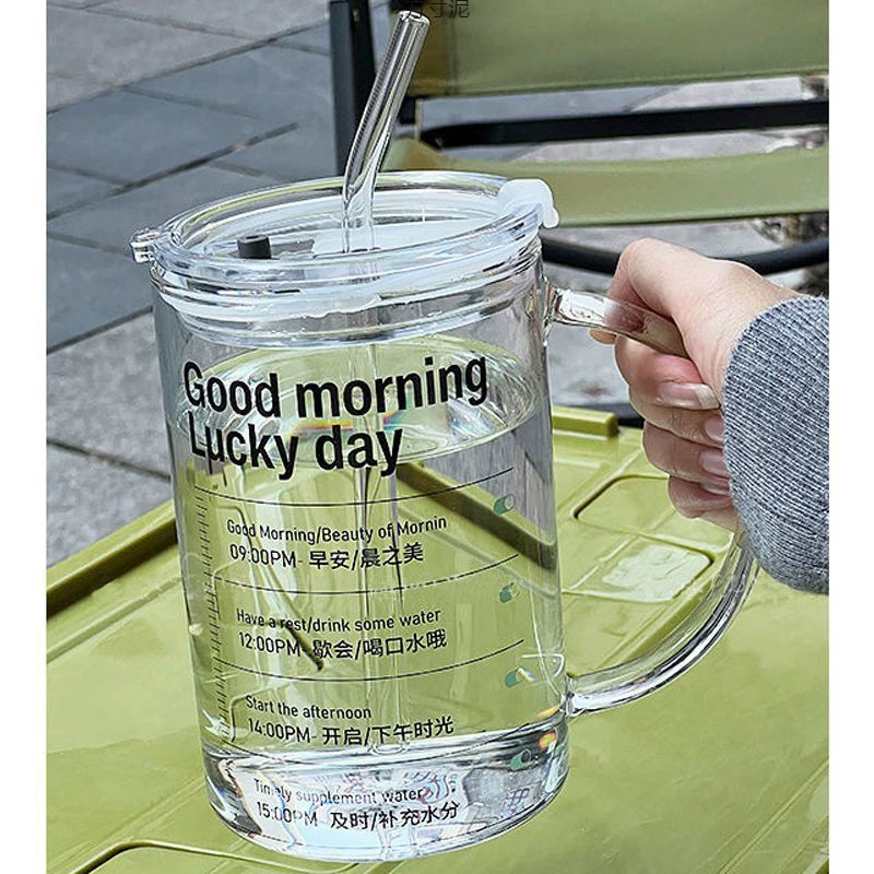 Большая градуированная стеклянная кружка с крышкой, офисная кружка для воды, домашняя кружка для чая, кружка для молока, оптовая продажа от производителя.