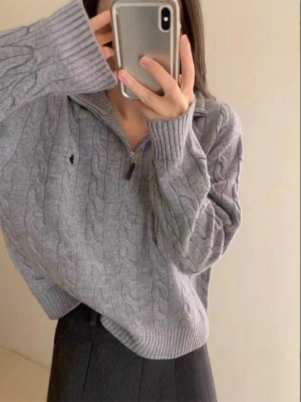 韩系小马刺绣半拉链套头高领厚毛衣秋冬休闲百搭麻花针织衫女|undefined