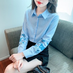 秋装2025年新款纯棉衬衫女长袖刺绣女士衬衣时尚减龄修身全棉上衣