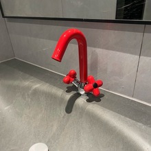 全铜糖果色洗手盆水龙头冷热可爱红面盆浴室柜台下盆分体双孔龙头