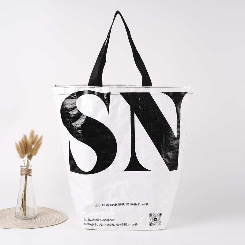 pp编织手提袋印logo塑料覆膜编织袋彩印手提编织袋淋膜购物袋子