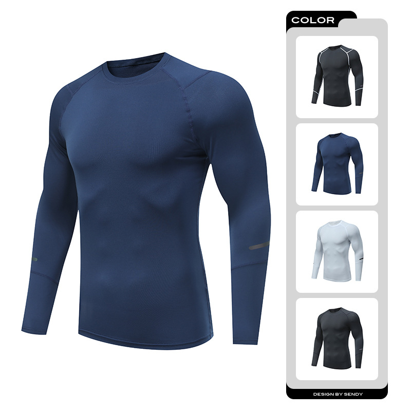 Featured men's high-elasticity tight-fitting fitness shirt, long-sleeved, 2026 new fashion lightweight quick-dry shirt, trendy brand for men