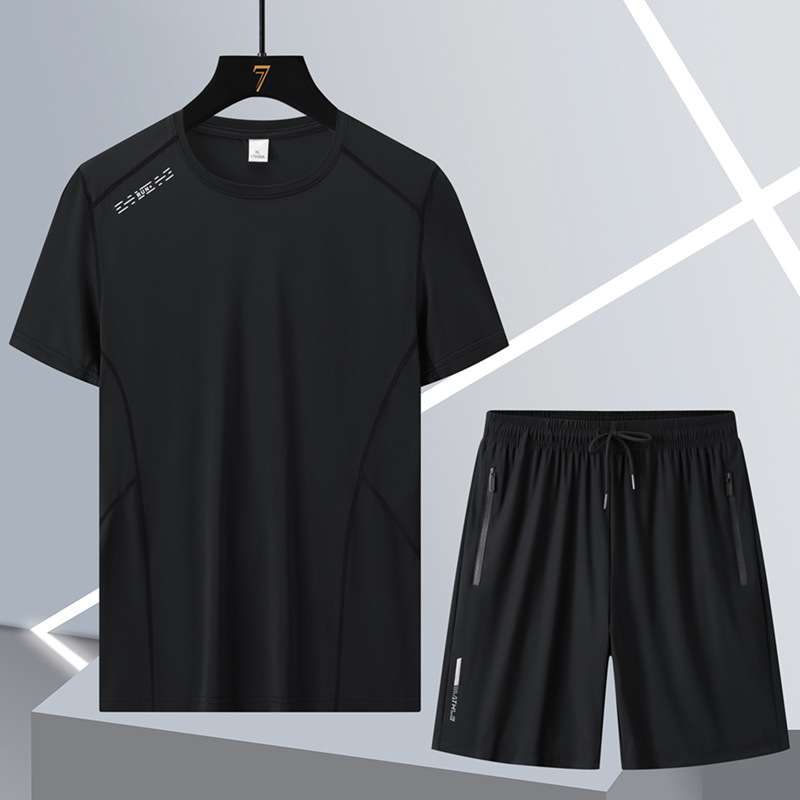 Camiseta de hielo de verano king size hombre papá manga corta juego deportivo hombre rápido seco casual de dos piezas