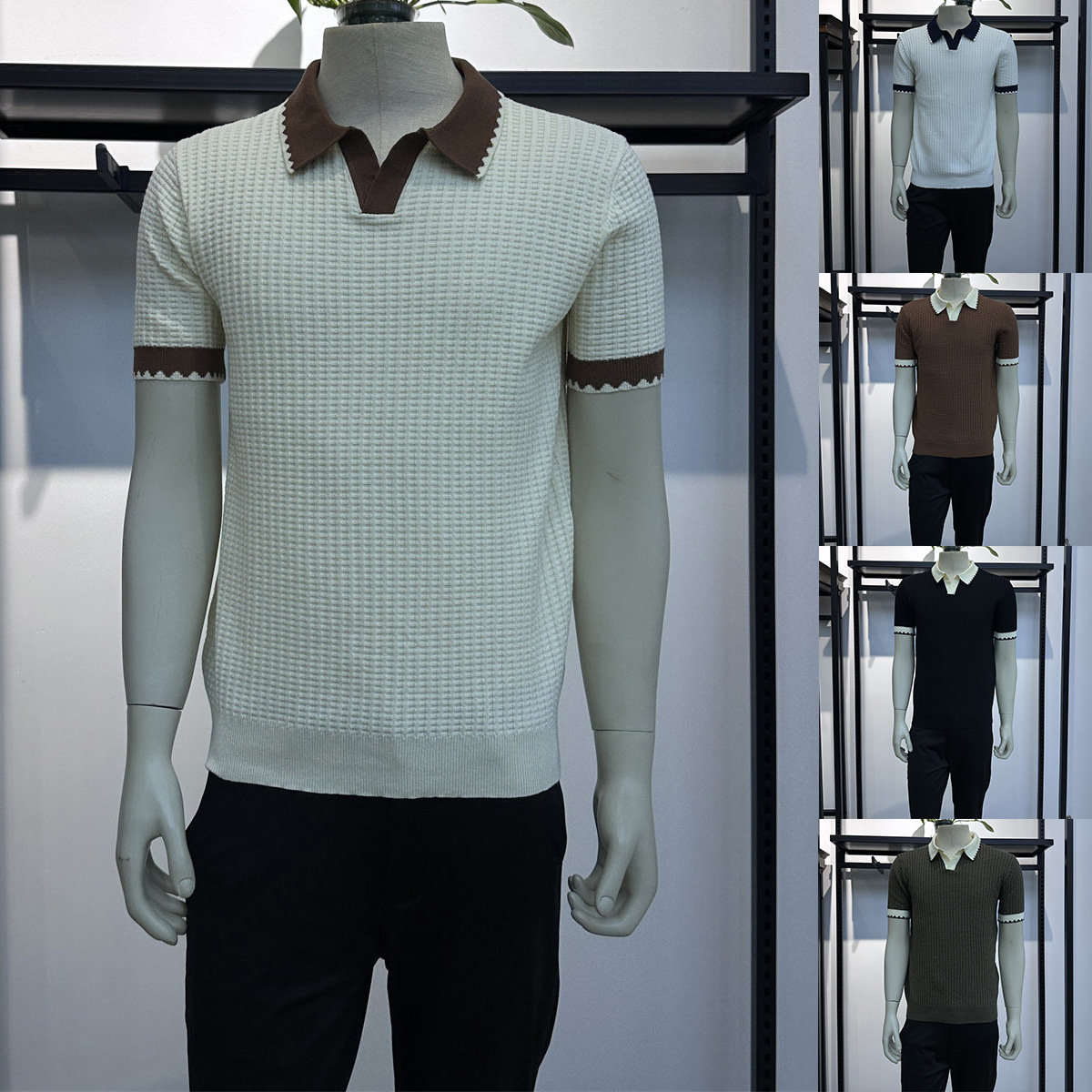 Polo camiseta de punto camiseta de manga corta hombre gaviota cuello V textural color antiguo viento camiseta de verano fábrica transfronteriza al por mayor