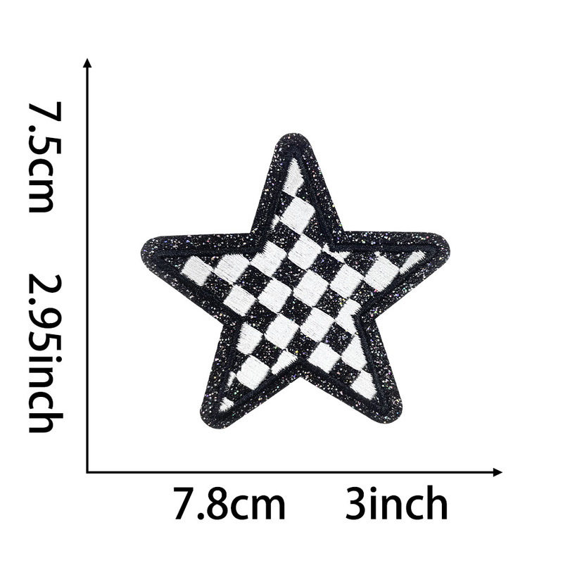 市松模様の五芒星スパンコール刺繍布ステッカーマルチカラー DIY ファッション装飾ステッカー、エッジにグリッタースパンコール付き|undefined