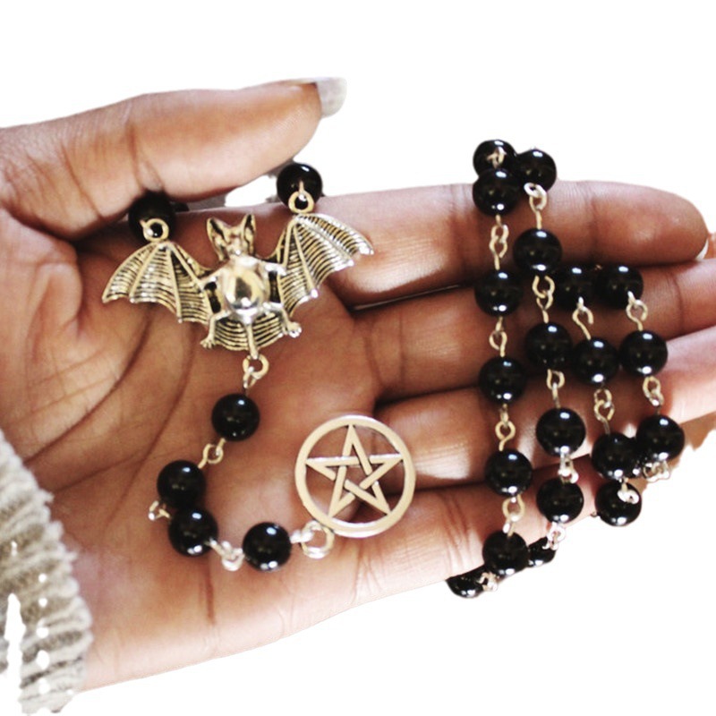 Collier en argent avec étoile à cinq branches en forme de chauve-souris gothique qui ramasse la poussière, cadeau d'Halloween_voghion.com