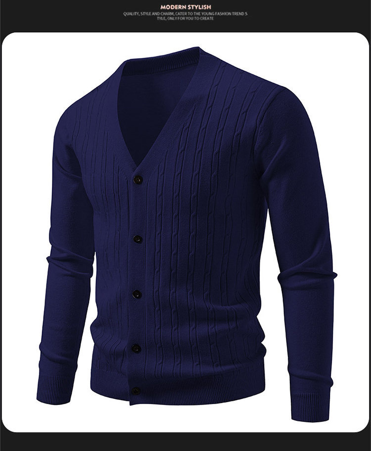 Korean-stil Herren Strickjacke Mit V-ausschnitt Und Jacquard-muster_voghion.com