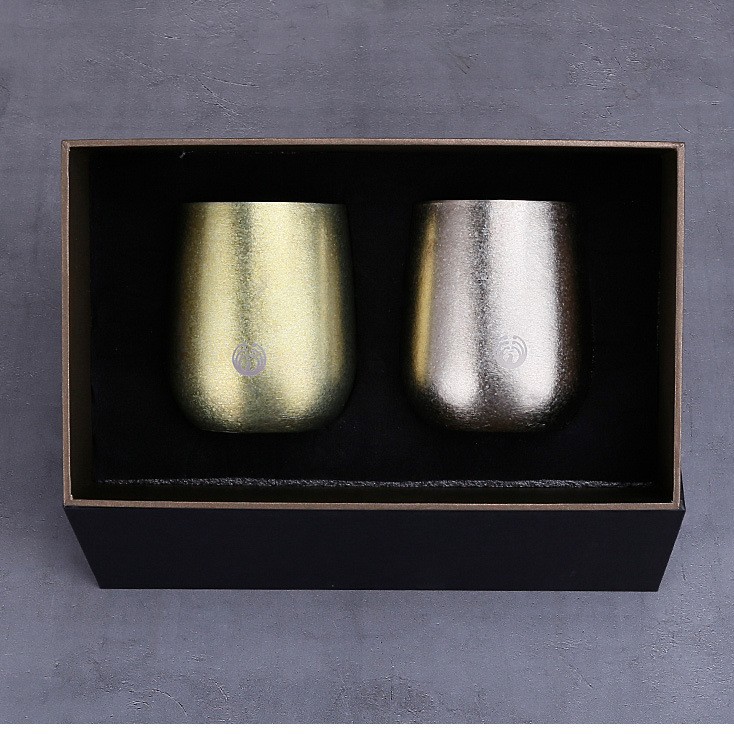 Taza de agua de titanio puro hogar doble capa de cristal de hielo taza de té al aire libre con tapa traje caja de regalo Luz de lujo leche café ganso taza de huevo