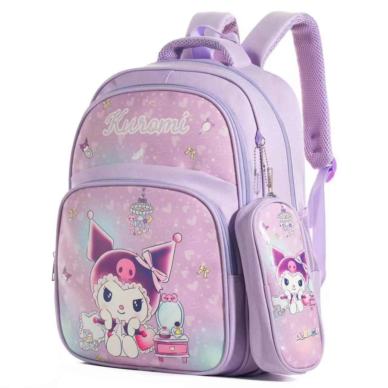 Coolomi color degradado blanco tela de dibujos animados estudiante Escuela Secundaria mochila gran capacidad con caja lápiz reducción carga