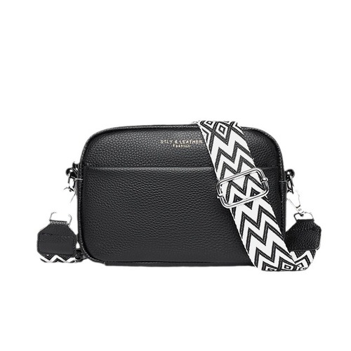 Leather women's bag with wide shoulder strap, fashionable and simple, single shoulder or crossbody, head layer cowhide small square bag