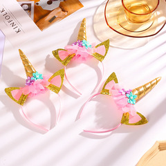 獨角獸發箍女跨境電商髮飾兒童節日派對用品頭箍可愛卡通頭飾