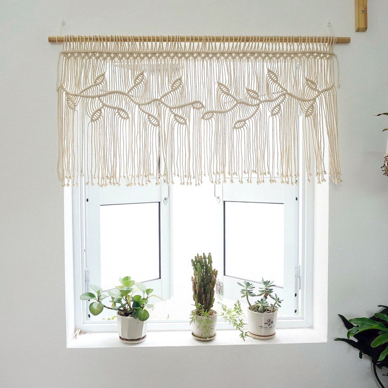 Homestay Room Decorative Cotton Rope Woven Curtain Window Curtain Tapestries Michima Leaf Curtain Amazon Supply