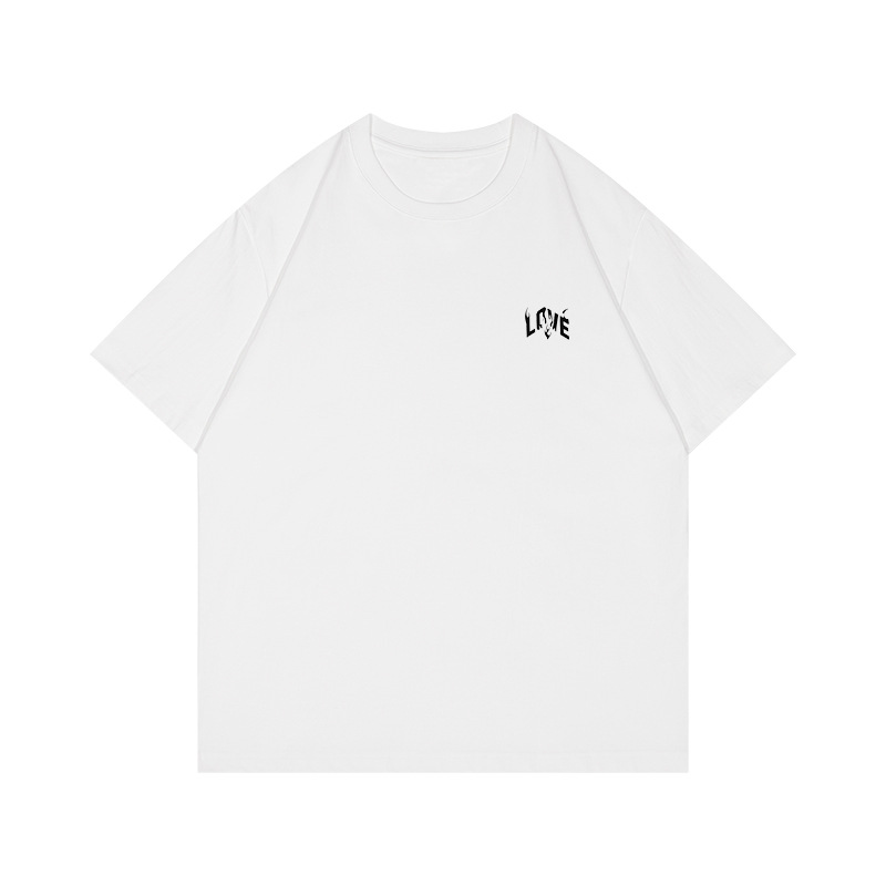 夏 240 グラムシンプルな立体プリント Tシャツメンズトレンディな日本製ルーズラウンドネック半袖カップルショートボトムストップ