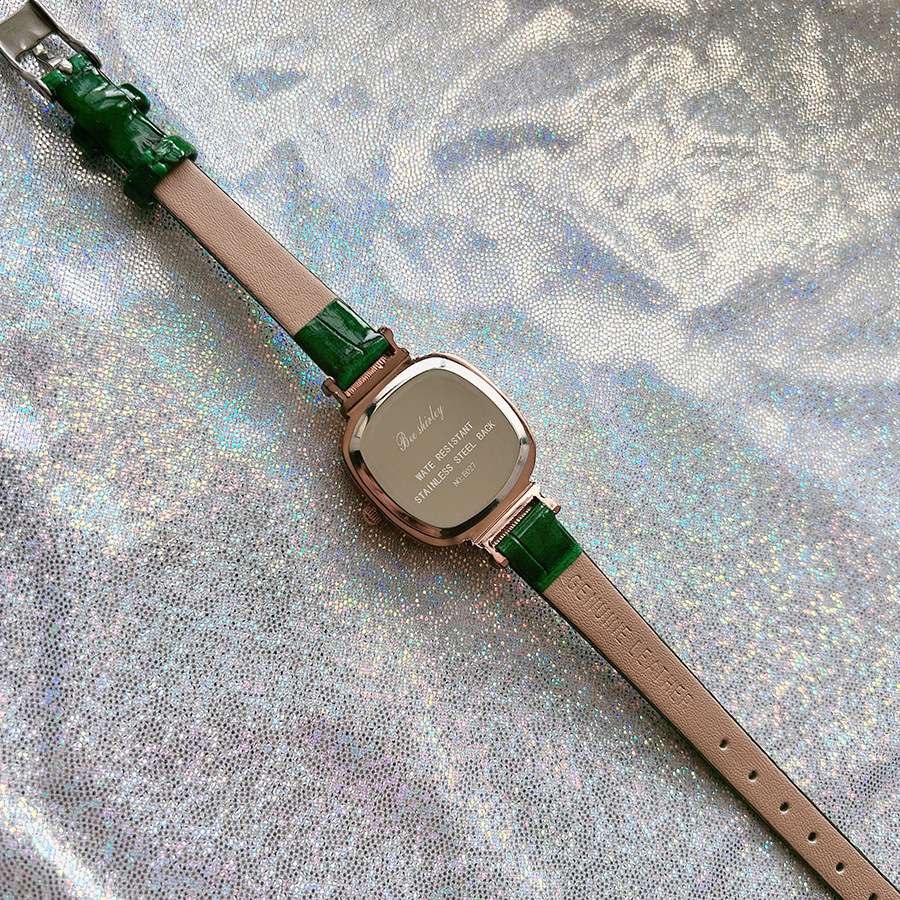 Square Dial Shape Retro Fashion Korean Style Color Block Buckle Pu Strap Quartz Watch