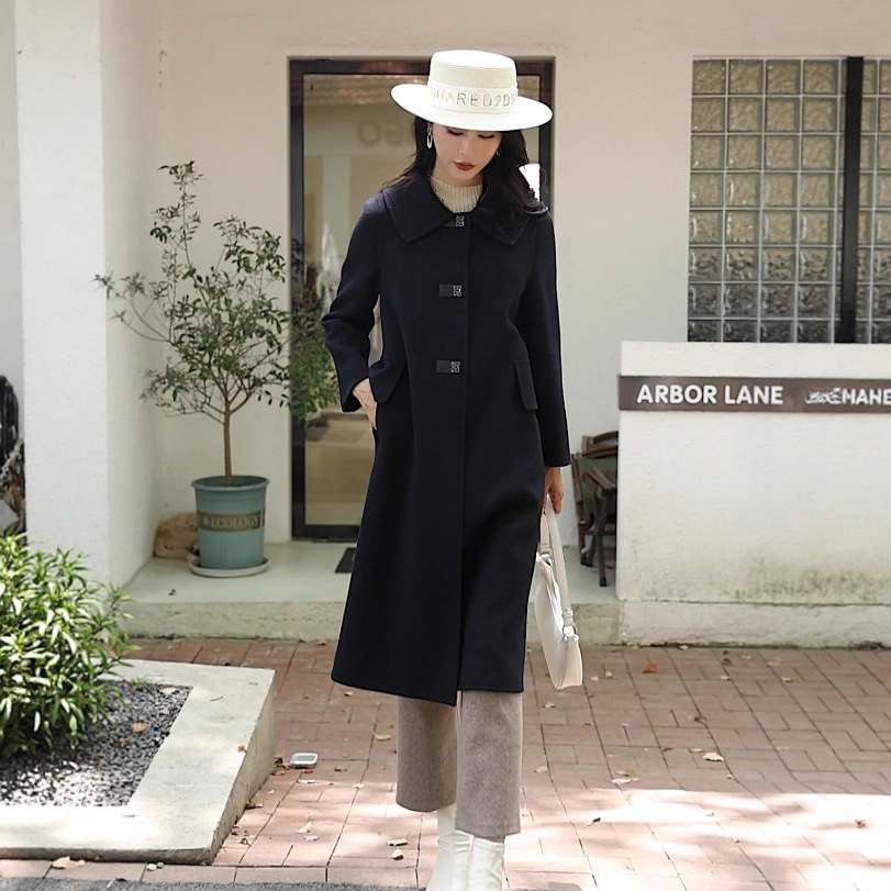 中年妈妈双面羊毛外套中长款秋冬妈妈气质简约呢子大衣23030