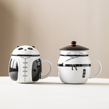 陶瓷熊猫泡茶杯茶水分离杯带盖过滤办公水杯马克杯礼盒装礼品logo