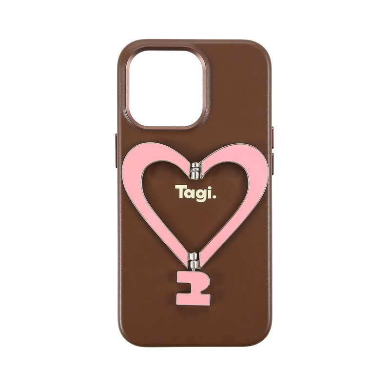 Tagi.《让人开心》金属支架皮质爱心手机壳适用于iPhone|undefined