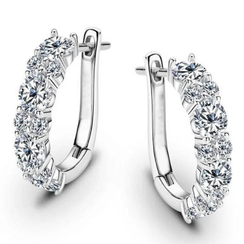 Cross-Border Hot-Selling Zircon-Encrusted D-Shaped European and American Style High-End Luxury Full Diamond Hoop Earrings Niche Design Earrings Wholesale