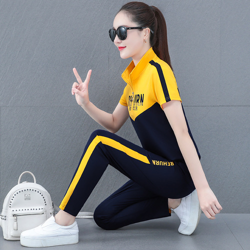 Women's Summer Sportswear Set  New Short Sleeve Long Pants Casual Fashion Plus Size Running Hoodie Two-Piece Set