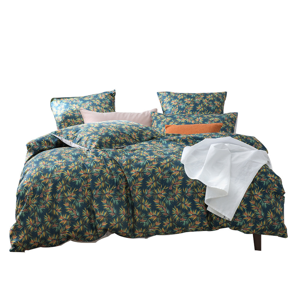 跨境专供亚马逊爆款床上用品2021新花型仿天丝套件枕套被套三件套