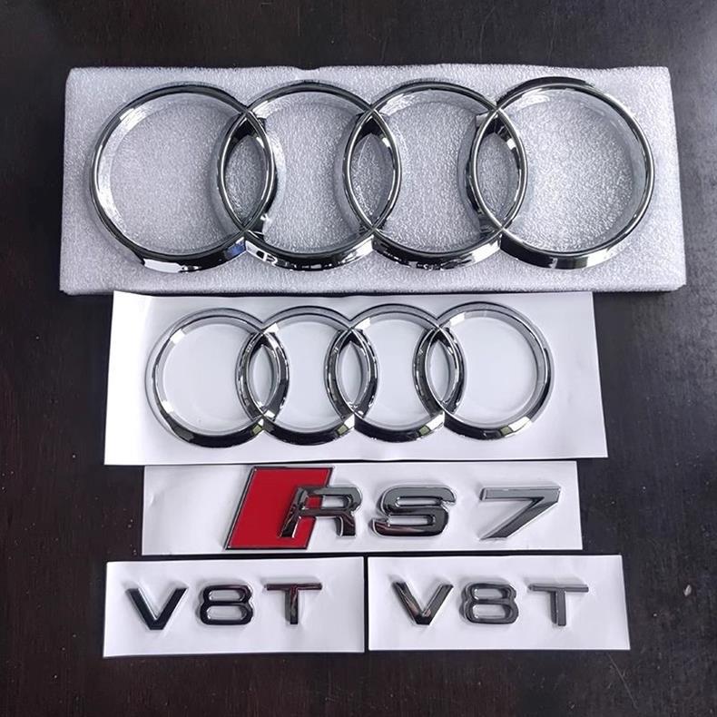 Audi RS7 car emblem, original A7 modified front grille, four-ring emblem, V8T side emblem, black rear tail emblem, car accessories