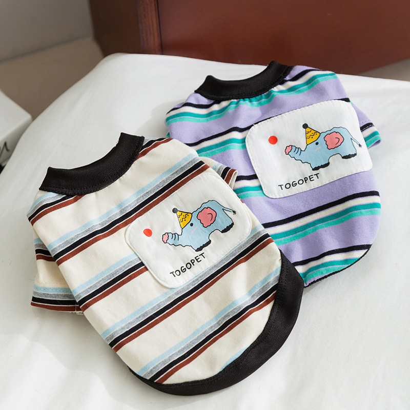 Perro primavera y verano dibujos animados a rayas elefante chaleco de dos patas felino camiseta Teddy Bear adorable ropa de perro