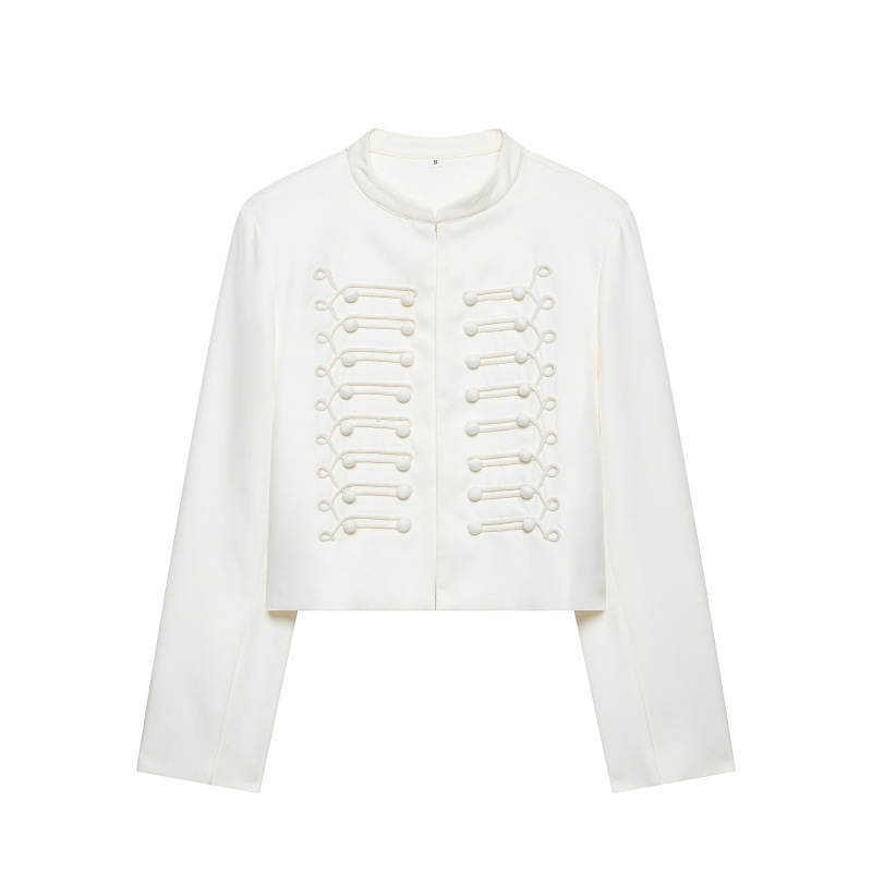 Kaopu Za Women's Clothing Wholesale Summer Cross-Border European and American Style Fashion Stand Collar with Shoulder Pads Long Sleeve Short Jacket