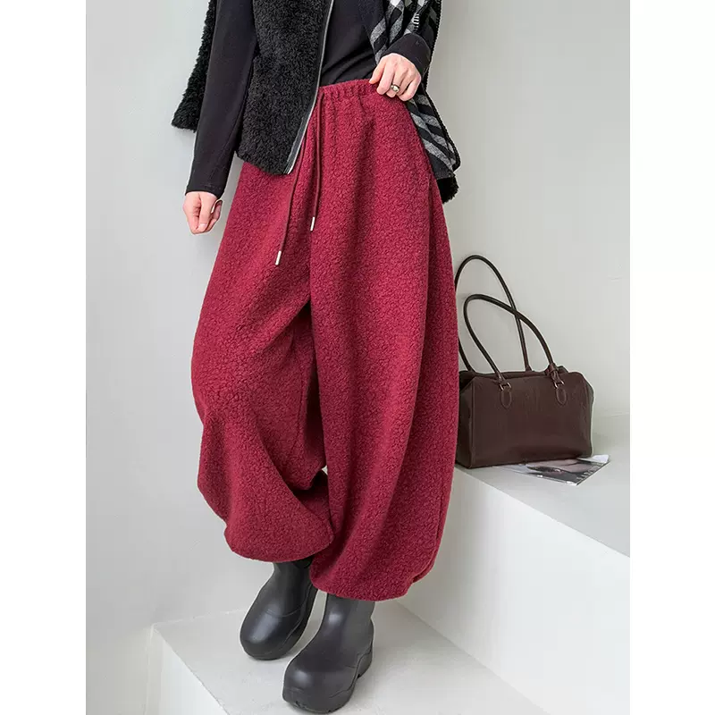 橘芷 冬季新款软糯摇粒绒束脚卫裤女百搭显瘦直筒宽松休闲裤5876