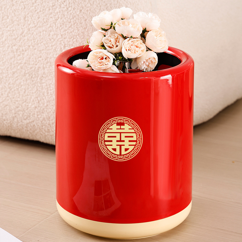 Shengzhu Living Room Trash Bin Household Festive Red High Beauty Value New Year Bedroom Cute Large Capacity Storage Tube Trash Bin