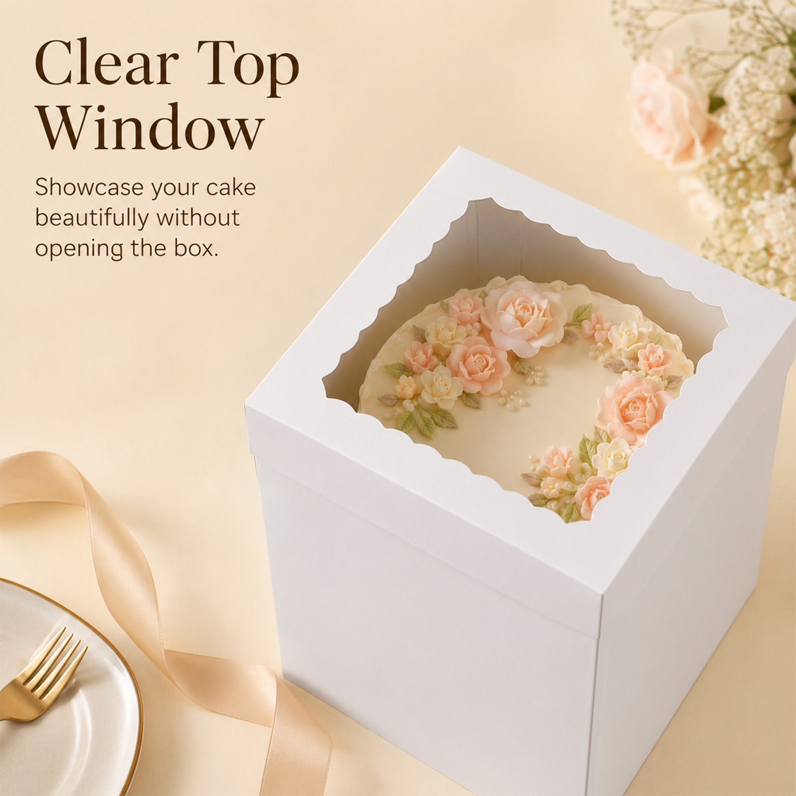 141412 Caja de papel con tapa corrugada, ventana abierta, caja de pastel transparente, caja de embalaje para hornear pan, caja de cake image 3