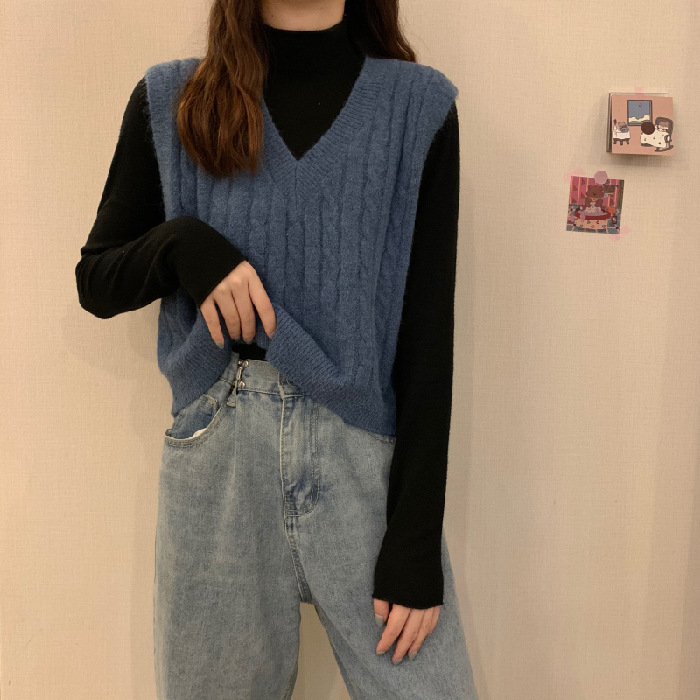 Retro estilo de Hong Kong V-cuello torcedura de punto Chaleco de las mujeres ropa de Otoño 2023 Nueva ropa exterior suelta suéter Delgado abrigo image 10