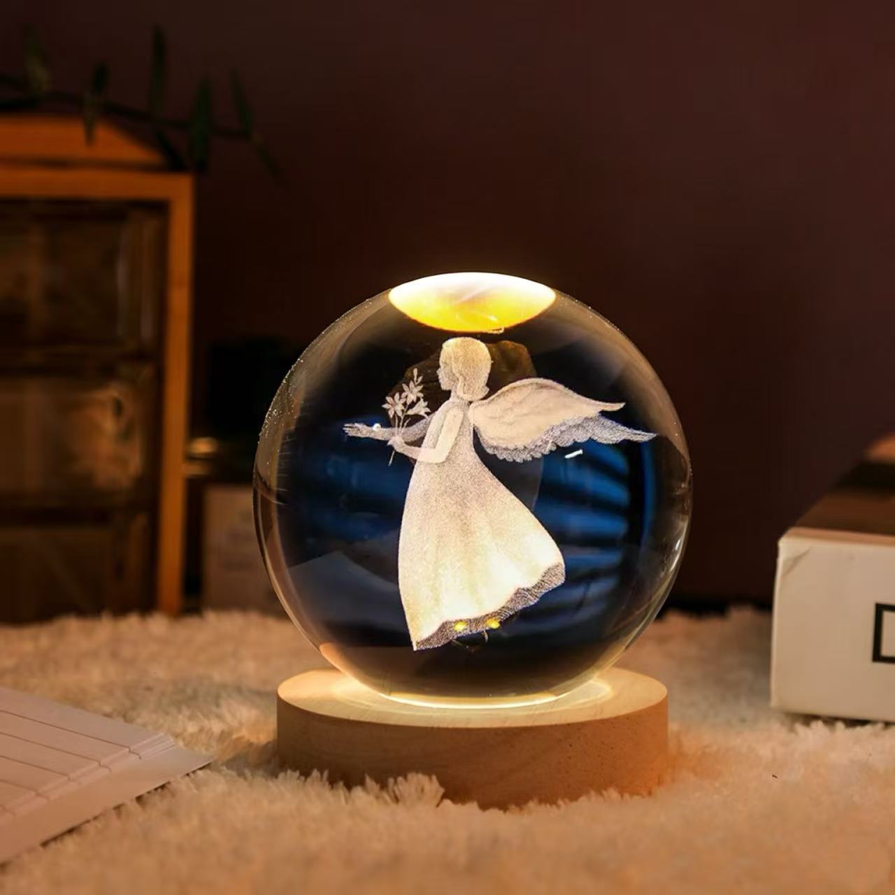 Lámpara Nocturna de Bola de Cristal de Rosa de Cristal Blanco con Grabado 3D para Cumpleaños image 33
