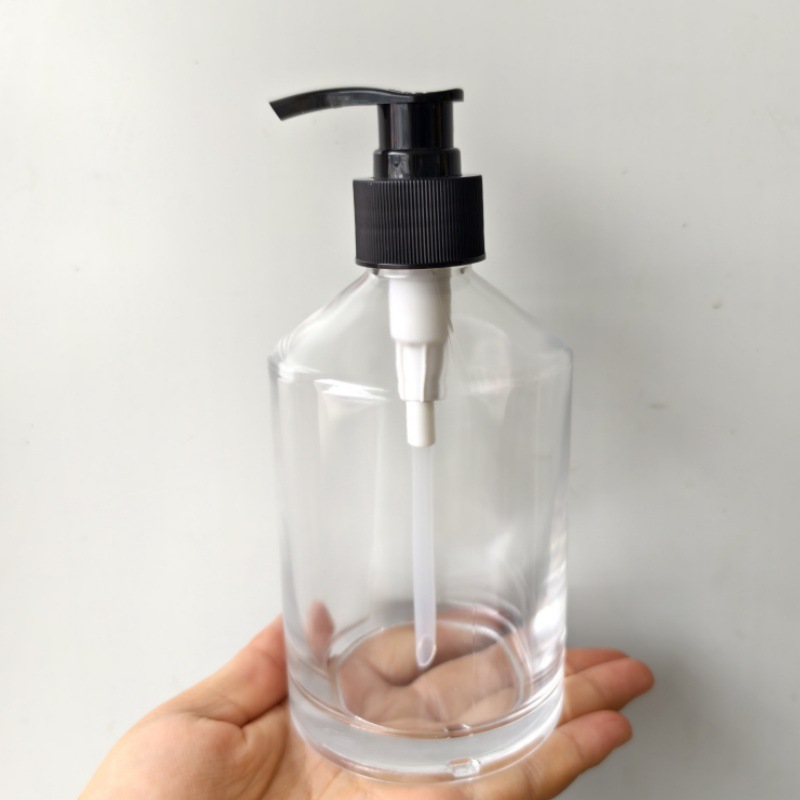 Fábrica directa 350ml botella de desinfectante de manos de cristal de hombro inclinado botella de champú de baño de presión transparente botella de champú image 12