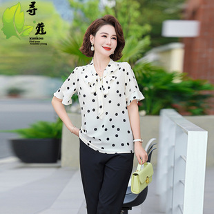 Middle-aged Chiffon Shirt Top Women's Western-style Middle-aged Summer Women's Clothing 40-year-old Origin Mother's Clothing Women's Short Shirt
