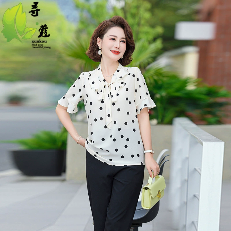 Шфоновая рубашка среднего и пожилого возраста женская иностранная женская одежда среднего возраста
