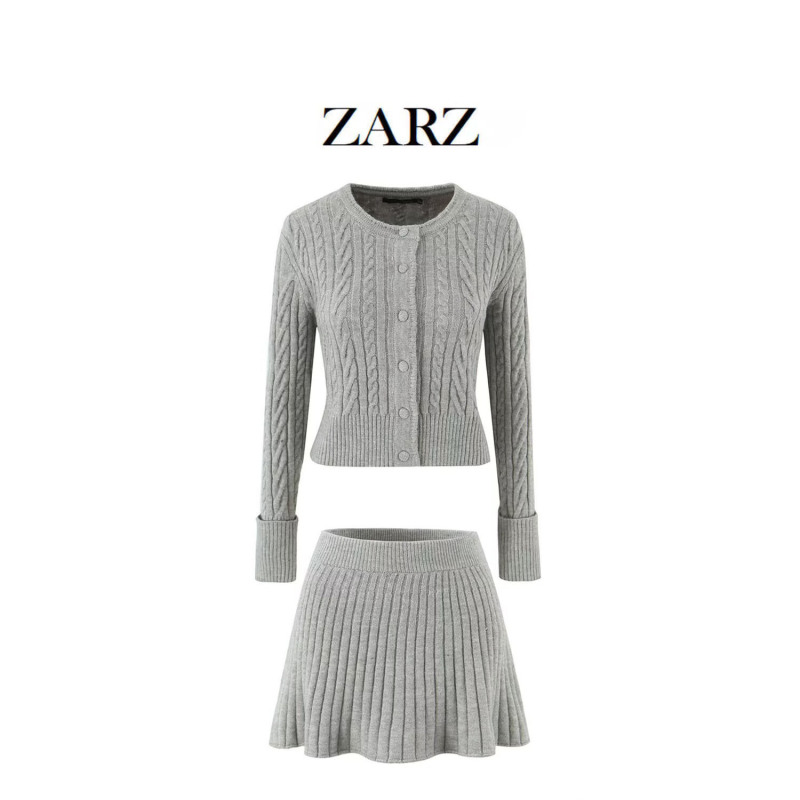 ZARZ 自制 欧美风 新款女装 洋气两色麻花针织上衣两色针织半身裙|undefined