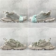 莆田纯原巴黎十代3XL厚底增高老爹鞋 蕾丝网面绑带复古男女运动鞋