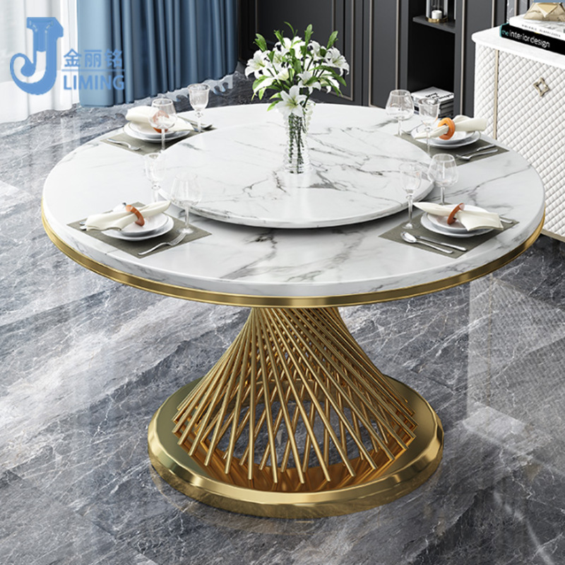 Fábrica al por mayor muebles de sala de estar mesa de comedor de acero inoxidable conjunto Mesa Redonda mesa de comedor de acero inoxidable y silla combinación