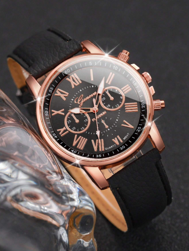 Nuovo orologio con cinturino in pelle PU Orologio al quarzo Three Eyes Geneva Orologio alla moda per coppie Orologio classificato_voghion.com