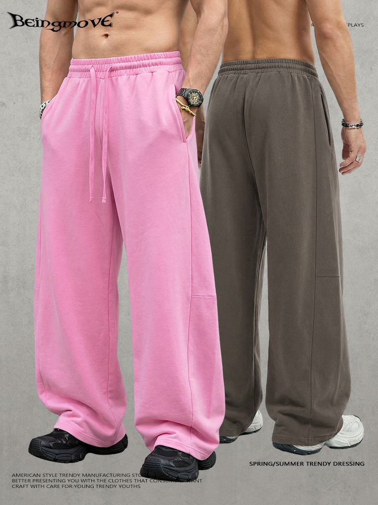 Calle secada| Nuevos pantalones de cimeta de lavado casual de estilo americano sueltos retrógrados para hacer viejos pantalones largos de piernas anchas para hombres