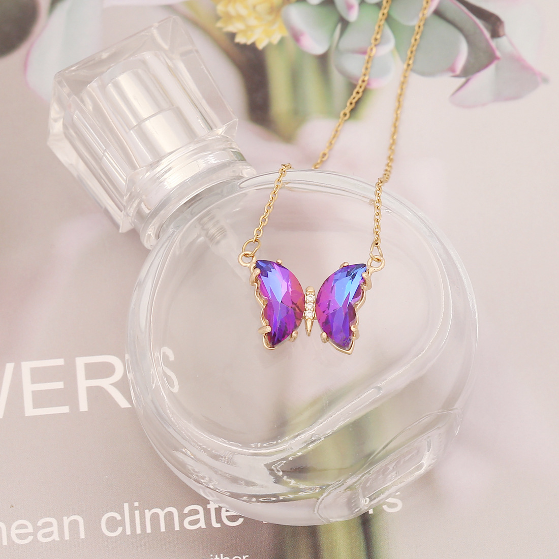 Fashion Butterfly Copper Plating Inlay Zircon Necklace 1 Piece