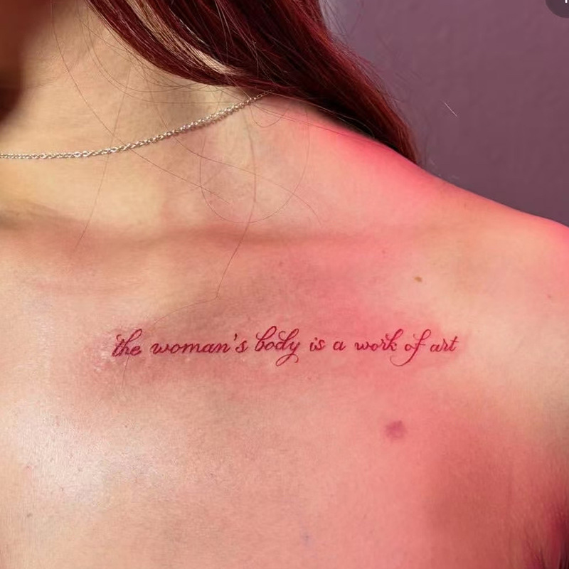 Ins Style Red English Cursive Tattoo Stickers, Waterproof and Long-Lasting, Sexy Collarbone Style, Realistic Tattoo Stickers