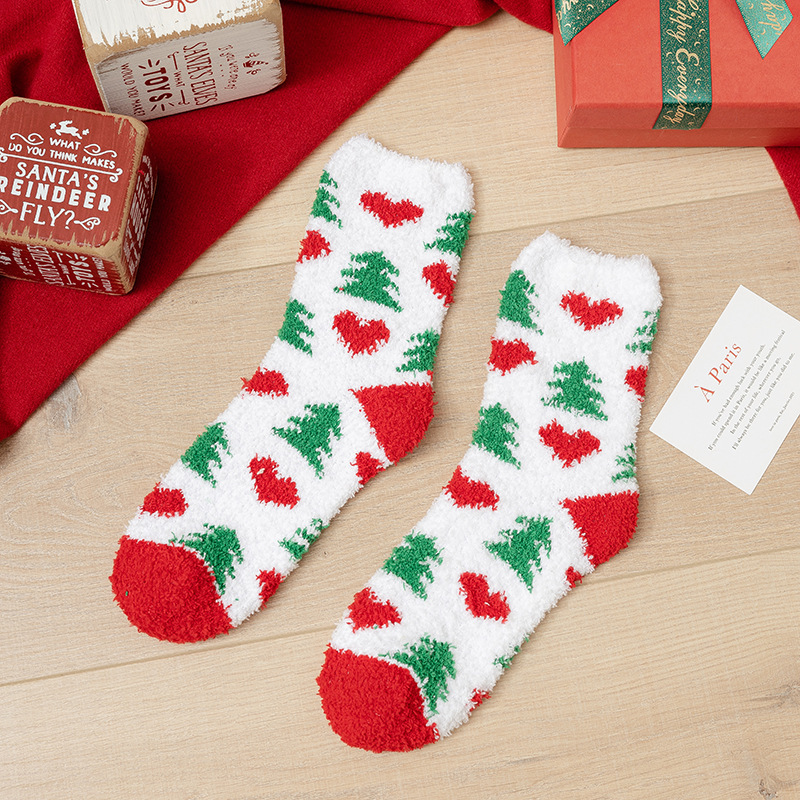 クリスマスの靴下のプレゼントの箱の女性のサンゴの絨毯の厚い保温の家の床の靴下の秋冬のぬいぐるみの床の靴下の睡眠の靴下|undefined