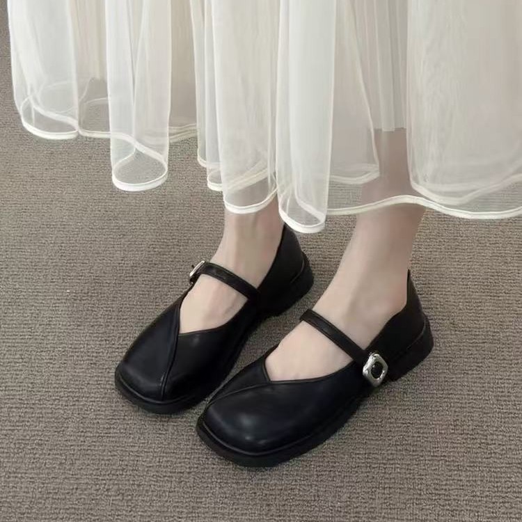 黑色单鞋女2025新款法式平底玛丽珍女鞋气质浅口豆豆鞋温柔小皮鞋|undefined