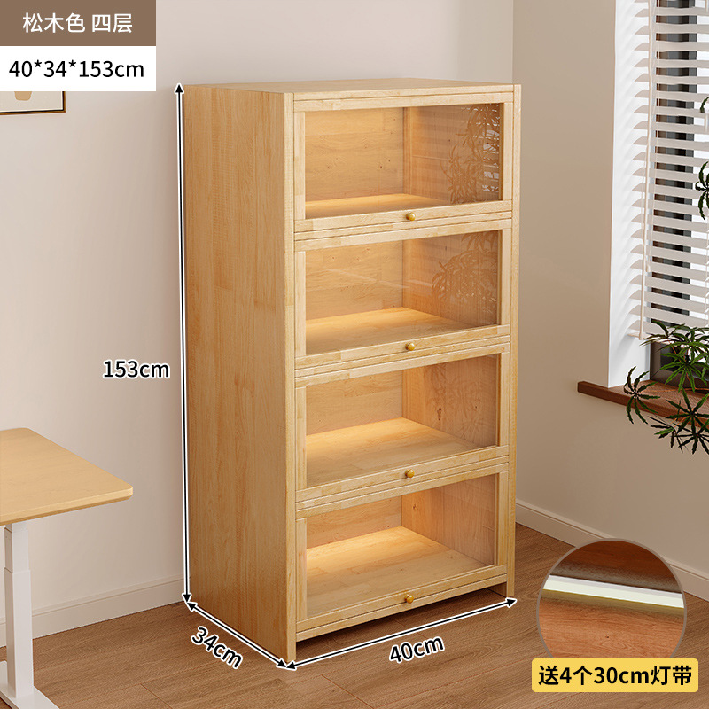 Librería de madera maciza a prueba de polvo integrada contra la pared Armario de almacenamiento de color nogal Armario de almacenamiento Armario de piso Estantería para el hogar