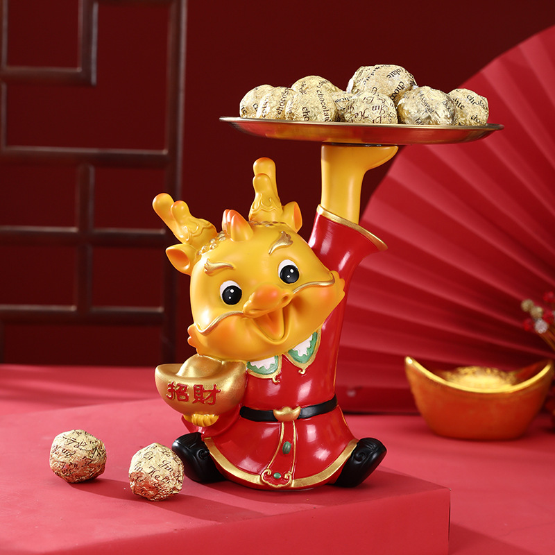 Dragón año mascota creativa Furui Zodiaco dragón almacenamiento decoración hogar entrada clave almacenamiento bandeja regalo de inauguración