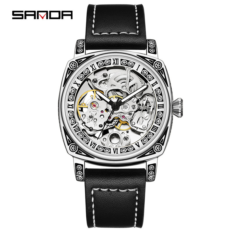 Sanda nuevo reloj hombres hueco reloj mecánico moda 7013 reloj mecánico automático niños reloj impermeable hombres