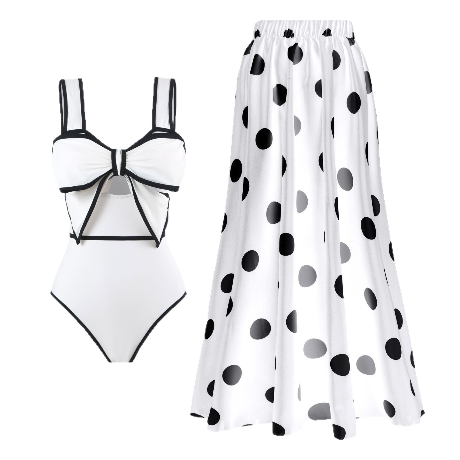 Costume da bagno intero da donna in stile bohémien, bikini, protezione solare, costume da spiaggia, gonna lunga e rotonda_voghion.com
